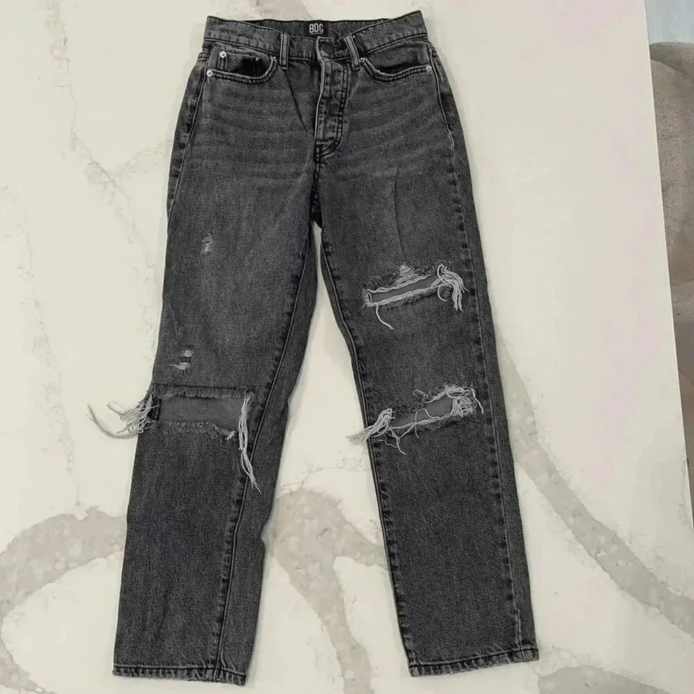 BDG Urban Outfitters Denim Jeans Black Slim Straight Button Fly Women's Size 24